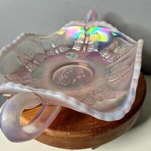 Fenton Butterfly Bon Bon Dish Champagne Satin 1998 QVC